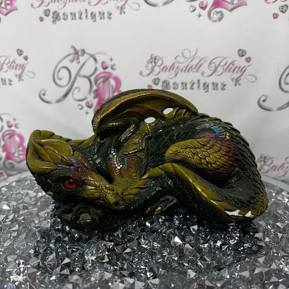 Windstone editions Hollywood California Decorative Dragon Figurine Green purple